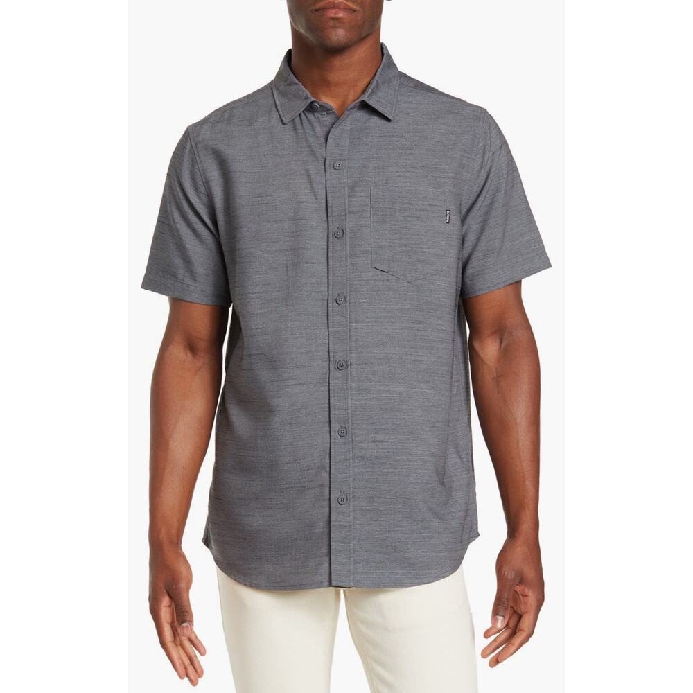 Hurley Heather Gray Button Down Short Sleeve Shirt Men's Medium NEW